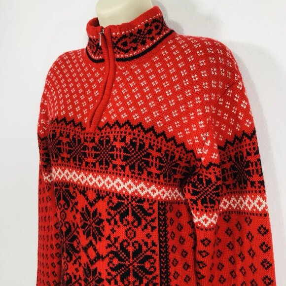 Obermeyer 1947 Signature Wool Blend 1/4 Zip Sweater Sz L Nordic Cozy Snowflakes - Picture 3 of 10